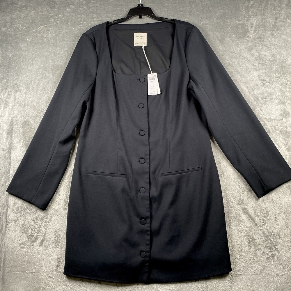 Abercrombie Fitch Dress Womens XLT Black A&F Mara Long Sleeve Blazer Mini Button